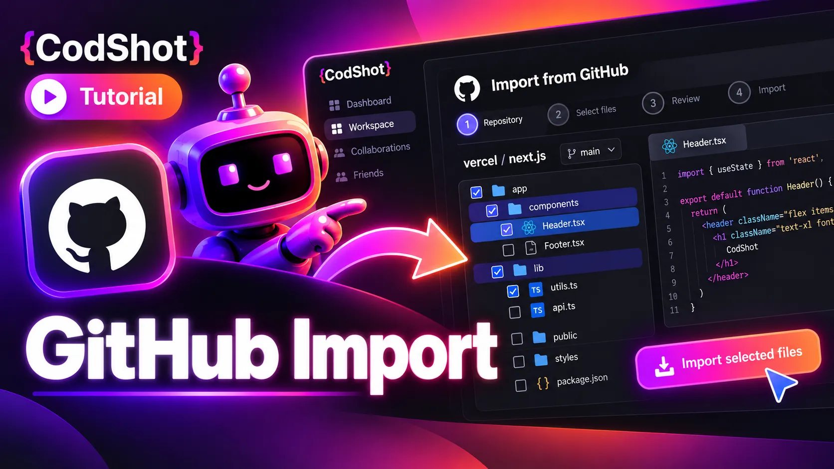 Bring your GitHub code into CodShot